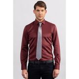 Tudors Erkek Modern Slim Fit Düz Saten Pamuklu Bordo Gömlek - 2XL