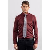 Tudors Erkek Modern Slim Fit Düz Saten Pamuklu Bordo Gömlek, L Beden