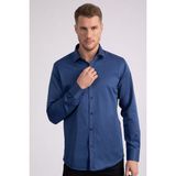 Tudors Erkek Modern Slim Fit Düz Saten Pamuklu İndigo Gömlek - Indigo - XL