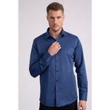 Tudors Erkek Modern Slim Fit Düz Saten Pamuklu İndigo Gömlek - Indigo