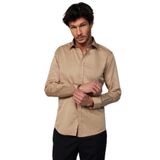Tudors Erkek Modern Slim Fit Düz Saten Pamuklu Krem Gri Gömlek - 2XL