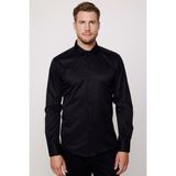 Tudors Erkek Modern Slim Fit Düz Saten Pamuklu Siyah Gömlek - XL