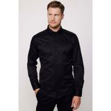 Tudors Erkek Modern Slim Fit Düz Saten Pamuklu Siyah Gömlek
