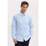 Tudors Erkek Modern Slim Fit Uzun Kollu %100 Pamuk premium Seri Saten Mavi Gömlek - XL