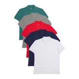 Tudors Erkek Polo Yaka T-shirt, Slim Fit,%100 Pamuk, 5'li Set, Lacivert-Beyaz-Kırmızı-Taş-Mavi, 2XL