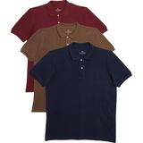 Tudors Erkek Regular Fit %100 Pamuk 3'lü Bordo-Kahverengi-Lacivert Pike Polo Yaka Tişört - Bordo - Kahverengi - Lacivert