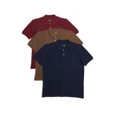 Tudors Erkek Regular Fit %100 Pamuk 3'lü Bordo-Kahverengi-Lacivert Pike Polo Yaka Tişört