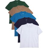 Tudors Erkek Regular Fit %100 Pamuk 5'li Yeşil-Kahverengi-Indigo-Beyaz-Lacivert Renk Cepli Polo Yaka Tişört - XL