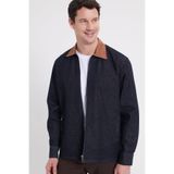 Tudors Erkek Regular Fit Kadife Yaka Fermuarlı Denim Lacivert Ceket Gömlek