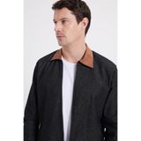 Tudors Erkek Regular Fit Kadife Yaka Fermuarlı Denim Siyah Ceket Gömlek, XL