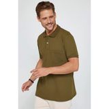Tudors Erkek Regular Fit Klasik Kesim %100 Pamuk Düz Pike Haki Polo Yaka Tişört - 2XL