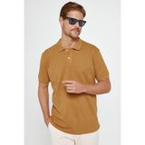 Tudors Erkek Regular Fit Klasik Kesim %100 Pamuk Düz Pike Kahverengi Polo Yaka Tişört - 2XL