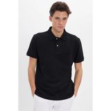 Tudors Erkek Regular Fit Klasik Kesim %100 Pamuk Düz Pike Siyah Polo Yaka Tişört - 2XL