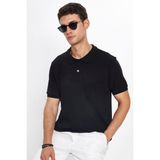 Tudors Erkek Regular Fit Klasik Kesim %100 Pamuk Düz Pike Siyah Polo Yaka Tişört - XL