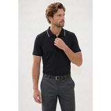 Tudors Erkek Regular Fit Klasik Kesim %100 Pamuk Kısa Kollu Çizgi Detaylı Siyah Polo Yaka Tişört - 2XL