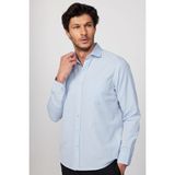 Tudors Erkek Regular Fit Klasik Kesim Armürlü Kravatlık Yaka Desenli Mavi Gömlek - 2XL