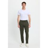 Tudors Erkek Regular Fit Klasik Kesim Beli Lastikli Bağcıklı Koyu Haki Jogger Pantolon - Koyu Yeşil - 32