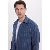 Tudors Erkek Regular Fit Klasik Kesim Çizgili Çift Cep Kapaklı Oduncu Gömlek - Mavi