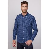 Tudors Erkek Regular Fit Klasik Kesim Düğmeli Yaka Küçük Kareli Pamuklu Gömlek - 2XL - Lacivert