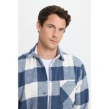 Tudors Erkek Regular Fit Klasik Kesim Kareli Cepli Oduncu Gömlek - Indigo - Ekru
