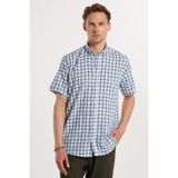 Tudors Erkek Regular Fit Klasik Kesim Kareli Kısa Kollu Gömlek,%100 Pamuk, Açık Mavi, XL