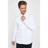 Tudors Erkek Regular Fit Klasik Kesim Kolay Ütü Nefes Alan Doku Kravatlık Dört Mevsim Beyaz Gömlek - 2XL