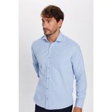 Tudors Erkek Regular Fit Klasik Kesim Kravatlık Armürlü Mavi Gömlek - 2XL
