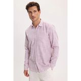 Tudors Erkek Regular Fit Klasik Kesim Oversize %100 Pamuk Keten Doku Bordo Gömlek - XL