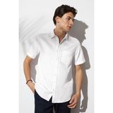 Tudors Erkek Regular Fit Klasik Kesim Oversize %100 Pamuk Keten Doku Cepli Beyaz Gömlek - 2XL