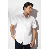 Tudors Erkek Regular Fit Klasik Kesim Oversize %100 Pamuk Keten Doku Cepli Beyaz Gömlek - XL