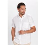 Tudors Erkek Regular Fit Klasik Kesim Oversize %100 Pamuk Keten Doku Cepli Beyaz Gömlek