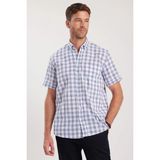 Tudors Erkek Regular Fit Klasik Kesim Oversize %100 Pamuk Keten Doku Cepli Kareli Kısa Kollu Gömlek - 2XL - Lacivert - Kahverengi