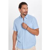 Tudors Erkek Regular Fit Klasik Kesim Oversize %100 Pamuk Keten Doku Cepli Mavi Gömlek