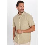 Tudors Erkek Regular Fit Klasik Kesim Oversize %100 Pamuk Keten Doku Cepli Taş Renk Gömlek - 2XL