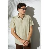 Tudors Erkek Regular Fit Klasik Kesim Oversize %100 Pamuk Keten Doku Cepli Taş Renk Gömlek - XL
