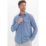 Tudors Erkek Regular Fit Klasik Kesim Oversize %100 Pamuk Keten Doku Çift Cep Indigo Gömlek - XL - İndigo
