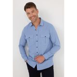 Tudors Erkek Regular Fit Klasik Kesim Oversize %100 Pamuk Keten Doku Çift Cep Mavi Gömlek