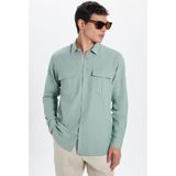 Tudors Erkek Regular Fit Klasik Kesim Oversize %100 Pamuk Keten Doku Çift Cep Yeşil Gömlek - XL