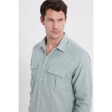 Tudors Erkek Regular Fit Klasik Kesim Oversize %100 Pamuk Keten Doku Çift Cep Yeşil Gömlek