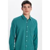 Tudors Erkek Regular Fit Klasik Kesim Oversize %100 Pamuk Keten Doku Tek Cep Petrol Gömlek - 2XL