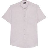 Tudors Erkek Regular Fit Klasik Kesim Oversize %100 Pamuk Keten Doku Tek Cepli Çizgili Kısa Kollu Bej Gömlek - 2XL