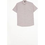 Tudors Erkek Regular Fit Klasik Kesim Oversize %100 Pamuk Keten Doku Tek Cepli Çizgili Kısa Kollu Bej Gömlek - XL