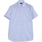 Tudors Erkek Regular Fit Klasik Kesim Oversize %100 Pamuk Keten Doku Tek Cepli Çizgili Kısa Kollu Mavi Gömlek
