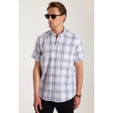 Tudors Erkek Regular Fit Klasik Kesim Oversize %100 Pamuk Keten Doku Tek Cepli Kareli Kısa Kollu Gömlek - Multicolor - 2XL