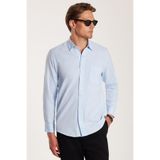 Tudors Erkek Regular Fit Klasik Kesim Oversize %100 Pamuk Keten Doku Tek Cepli Mavi Gömlek