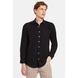 Tudors Erkek Regular Fit Klasik Kesim Oversize %100 Pamuk Keten Doku Tek Cepli Siyah Gömlek - 2XL
