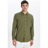 Tudors Erkek Regular Fit Klasik Kesim Oversize %100 Pamuk Keten Doku Tek Cepli Yeşil Gömlek