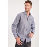Tudors Erkek Regular Fit Klasik Kesim Oversize Uzun Kol %100 Pamuk Keten Doku Tek Cepli Füme Çizgili Gömlek - XL