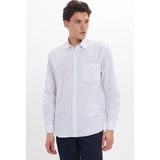 Tudors Erkek Regular Fit Klasik Kesim Oversize Uzun Kollu %100 Pamuk Keten Doku Cepli Çizgili Mavi Gömlek - 2XL