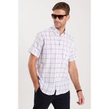 Tudors Erkek Regular Fit Klasik Kesim Oversize%100 Pamuk Keten Doku Cepli Kareli Kısa Kollu Gömlek, Beyaz-Mavi, XL